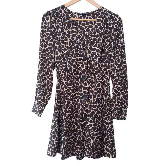 Zara Brown and Tan Animal Print A -Line Mini Dress - Picture 6 of 11
